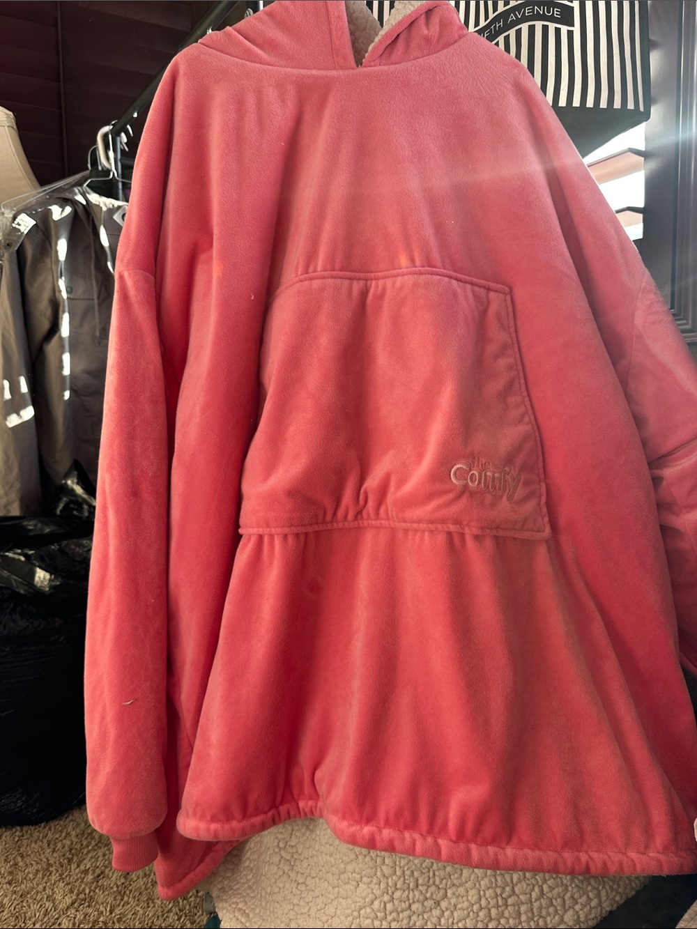 Cozy Oversized Hooded Fleece Pullover - Coral Pink